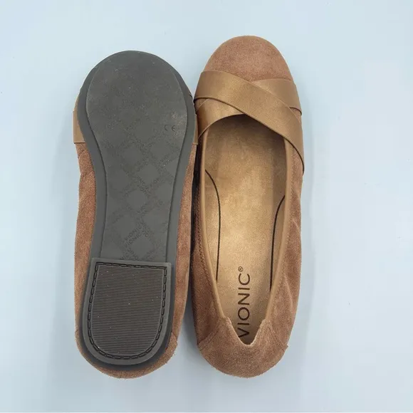 Vionic Suede Flats - Spark Maria Toffee Size 9W NIB