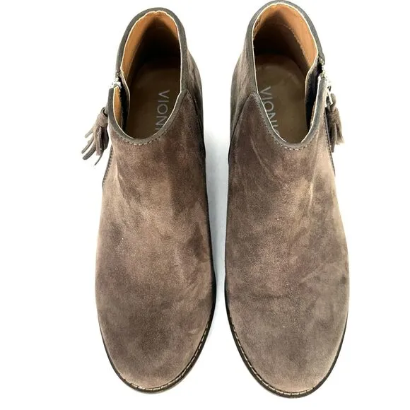Vionic Womens Serena Side Zip Ankle Boots 1.5&quot; Heel Size US 7 Sandstone Suede