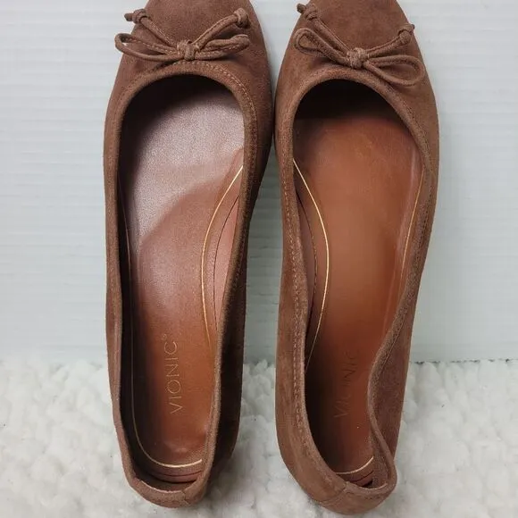 Vionic Callisto Women's Ballet Flats Size 10 Brown Suede Bow Accent New