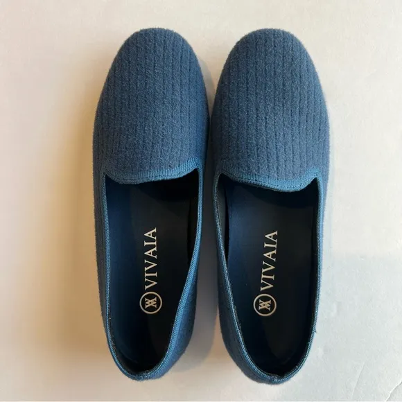 VIVAIA Kimberley round toe fluffy blue knit loafers flats comfort shoes