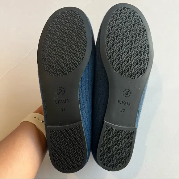 VIVAIA Kimberley round toe fluffy blue knit loafers flats comfort shoes
