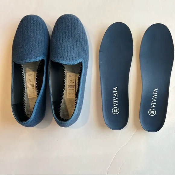 VIVAIA Kimberley round toe fluffy blue knit loafers flats comfort shoes