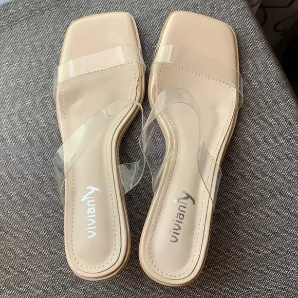 Vivianly Open Toe Clear Heels Mule Double Straps Slip On Chunky Sandal S…