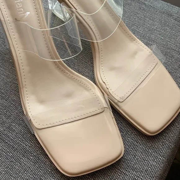 Vivianly Open Toe Clear Heels Mule Double Straps Slip On Chunky Sandal S…