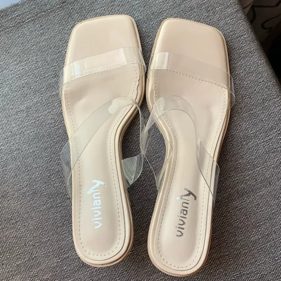 Vivianly Open Toe Clear Heels Mule Double Straps Slip On Chunky Sandal S…