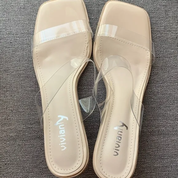 Vivianly Open Toe Clear Heels Mule Double Straps Slip On Chunky Sandal S…