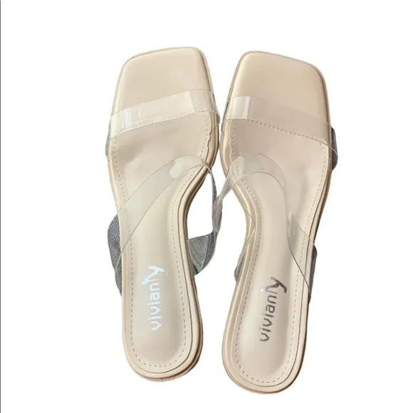 Vivianly Open Toe Clear Heels Mule Double Straps Slip On Chunky Sandal S…