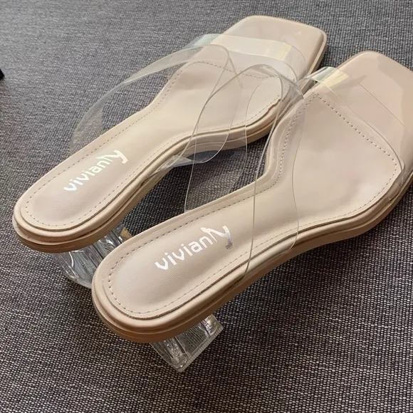 Vivianly Open Toe Clear Heels Mule Double Straps Slip On Chunky Sandal S…