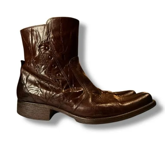 VTG ALDO Side Zip Boots Mens Chocolate Brown Leather Square Toe Y2K Euro Sz 45