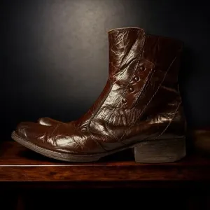 VTG ALDO Side Zip Boots Mens Chocolate Brown Leather Square Toe Y2K Euro Sz 45