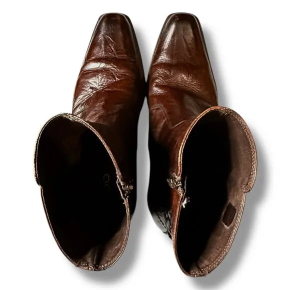 VTG ALDO Side Zip Boots Mens Chocolate Brown Leather Square Toe Y2K Euro Sz 45