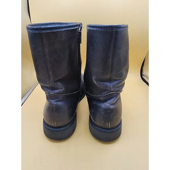 VTG Field &amp; Stream Black Leather Insulated Boots Zip Side Almond Toe Men Sz 10EE