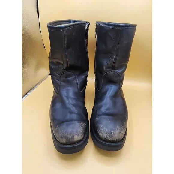 VTG Field &amp; Stream Black Leather Insulated Boots Zip Side Almond Toe Men Sz 10EE