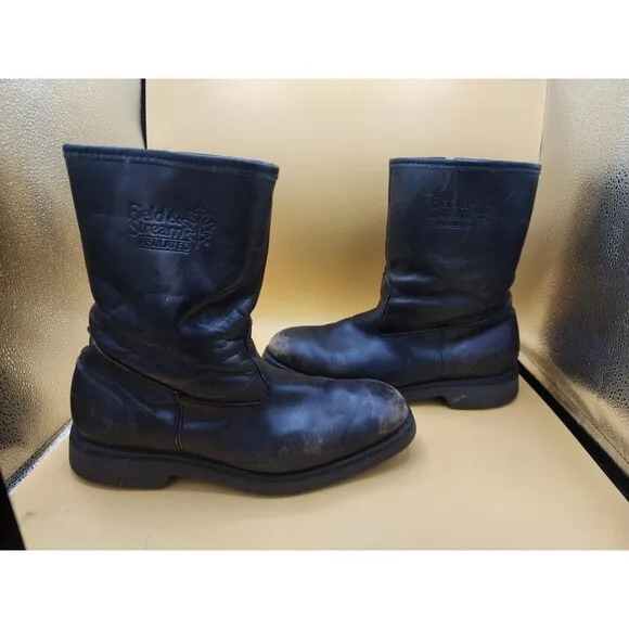 VTG Field &amp; Stream Black Leather Insulated Boots Zip Side Almond Toe Men Sz 10EE