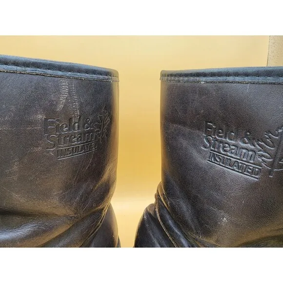 VTG Field &amp; Stream Black Leather Insulated Boots Zip Side Almond Toe Men Sz 10EE