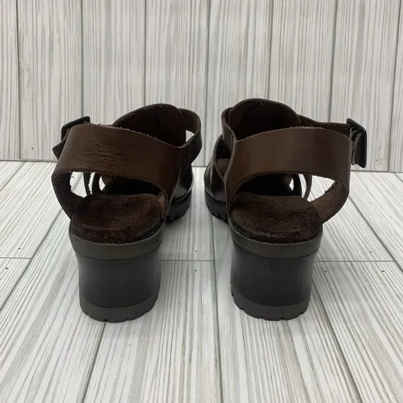 VTG Made In Brazil Gladiator Fisherman Brown Chunky Heels Sandals 90s 7 M
