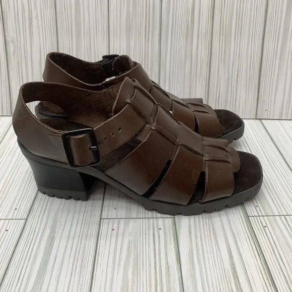 VTG Made In Brazil Gladiator Fisherman Brown Chunky Heels Sandals 90s 7 M