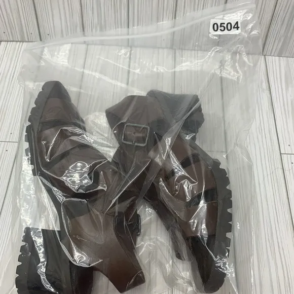 VTG Made In Brazil Gladiator Fisherman Brown Chunky Heels Sandals 90s 7 M