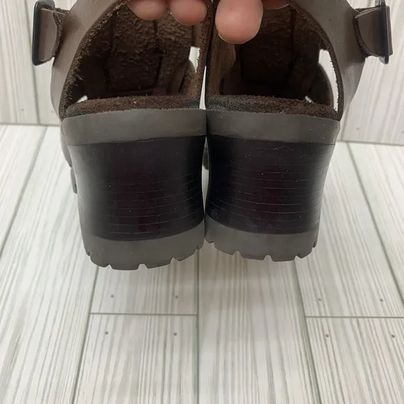 VTG Made In Brazil Gladiator Fisherman Brown Chunky Heels Sandals 90s 7 M