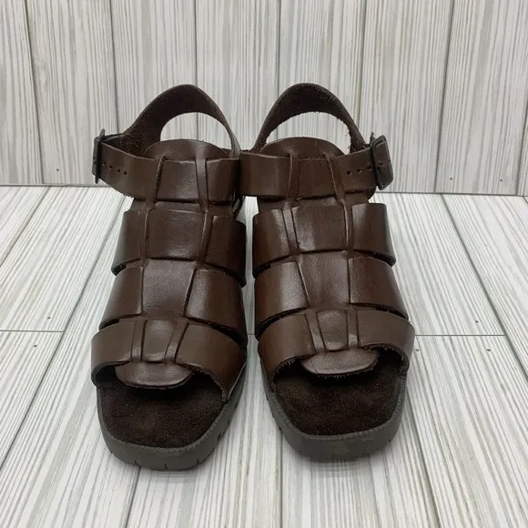 VTG Made In Brazil Gladiator Fisherman Brown Chunky Heels Sandals 90s 7 M