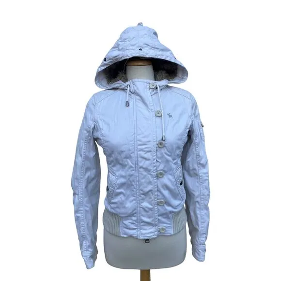 VTG Y2K Abercrombie and Fitch Coat Jacket Sz Sm White Faux Fur Lined Chunky