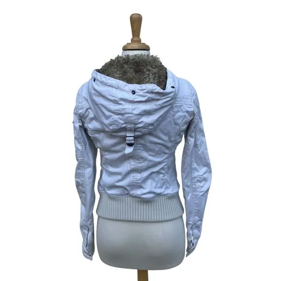 VTG Y2K Abercrombie and Fitch Coat Jacket Sz Sm White Faux Fur Lined Chunky