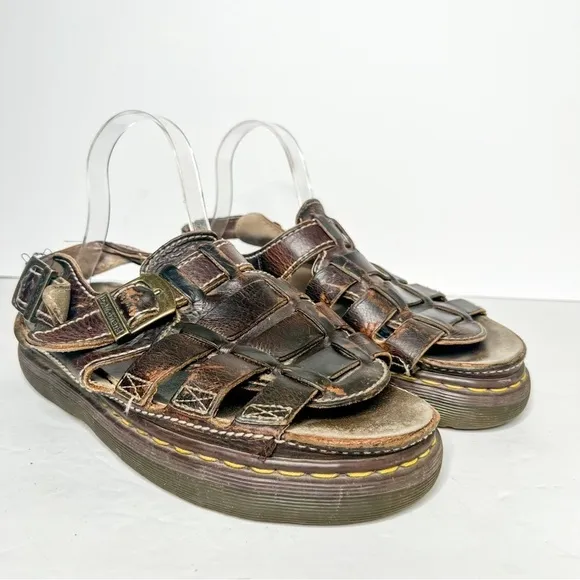 VTG Y2K Dr. Martens Chunky Fisherman Leather Sandals Slingback Size 10 Men’s