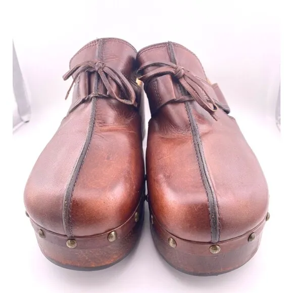 Vtg Y2K HOKUS POKUS Leather Clogs Women's 10M Wood Chunky Platform Mules Sandals