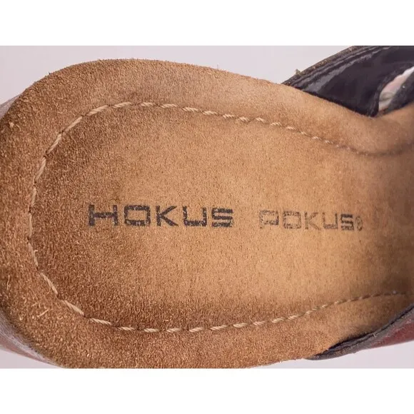 Vtg Y2K HOKUS POKUS Leather Clogs Women's 10M Wood Chunky Platform Mules Sandals