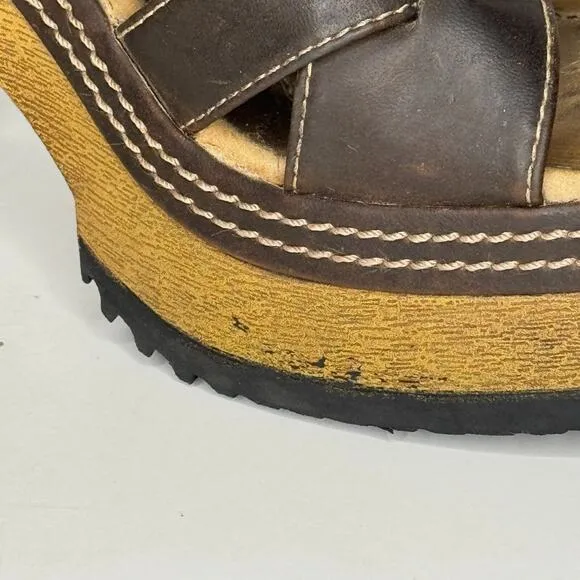 VTG Y2K Lower East Side Clogs Women Size 9 Brown Leather Chunky Heel Strappy
