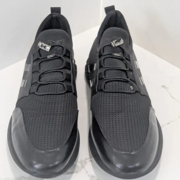 VTKIX Men's Slip-On Leather Knitted Invisible Black Size 16 Athletic Sneakers