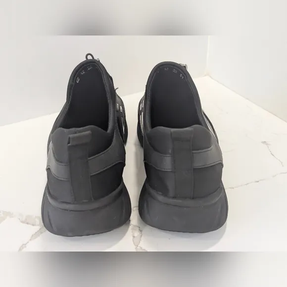 VTKIX Men's Slip-On Leather Knitted Invisible Black Size 16 Athletic Sneakers
