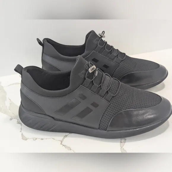 VTKIX Men's Slip-On Leather Knitted Invisible Black Size 16 Athletic Sneakers