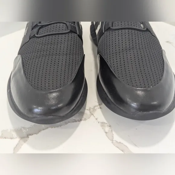 VTKIX Men's Slip-On Leather Knitted Invisible Black Size 16 Athletic Sneakers