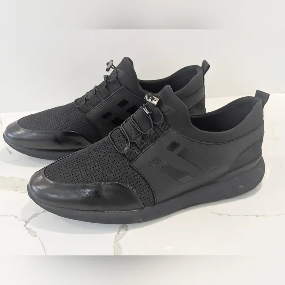 VTKIX Men's Slip-On Leather Knitted Invisible Black Size 16 Athletic Sneakers