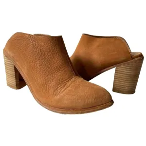Wal &amp; Pai Leather Mules Womens Size 9 Caramel Tan Block Heel Slides Shoes