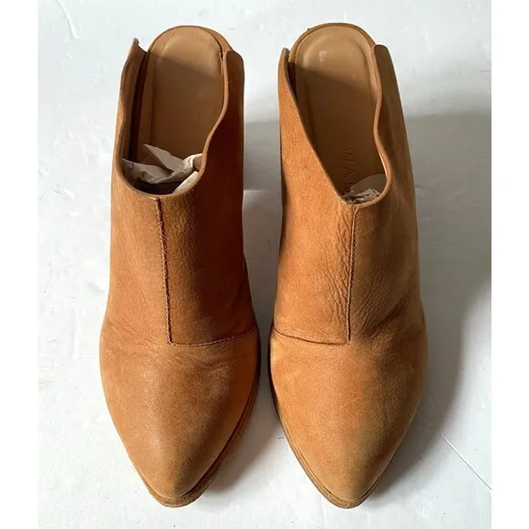 Wal &amp; Pai Leather Mules Womens Size 9 Caramel Tan Block Heel Slides Shoes