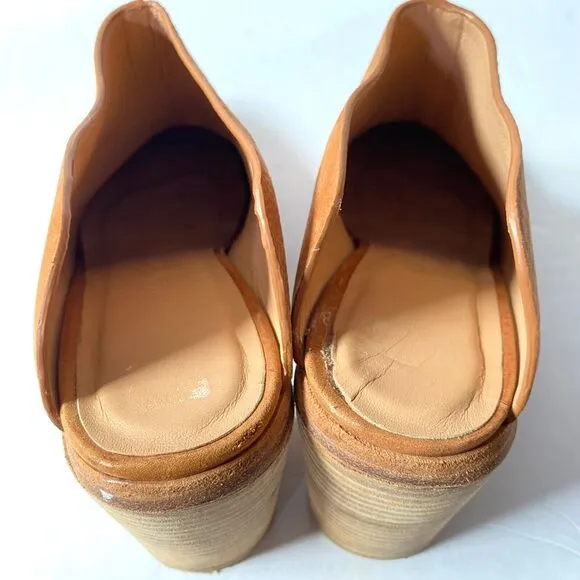 Wal &amp; Pai Leather Mules Womens Size 9 Caramel Tan Block Heel Slides Shoes