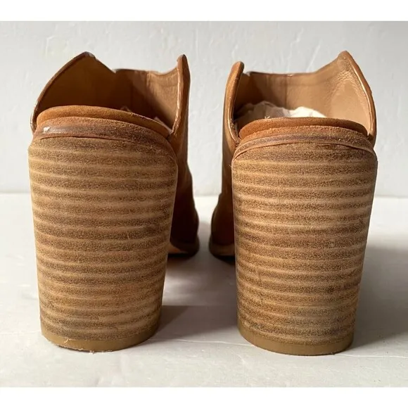 Wal &amp; Pai Leather Mules Womens Size 9 Caramel Tan Block Heel Slides Shoes