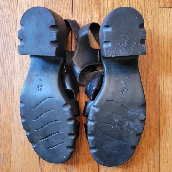 Westies 10M Leather Chunky Heel Sandals Open Toe Platforms 90s Y2K Brazil