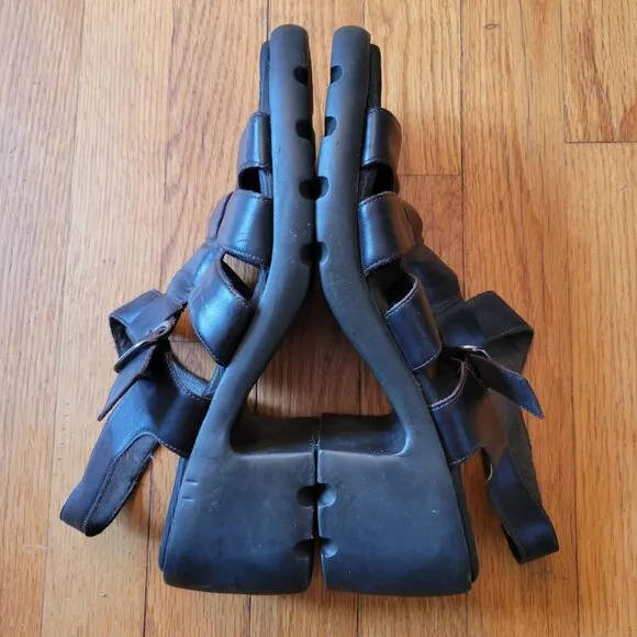 Westies 10M Leather Chunky Heel Sandals Open Toe Platforms 90s Y2K Brazil