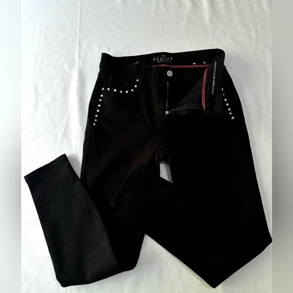 WHBM Sculpt Skinny Jean Black Ankle NWOT Sz 2 Studded Pocket