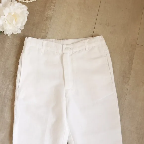 White Linen Pants Chino Fit Cotton Linen Adjustable Waist Size 4 RING BEARER NWT