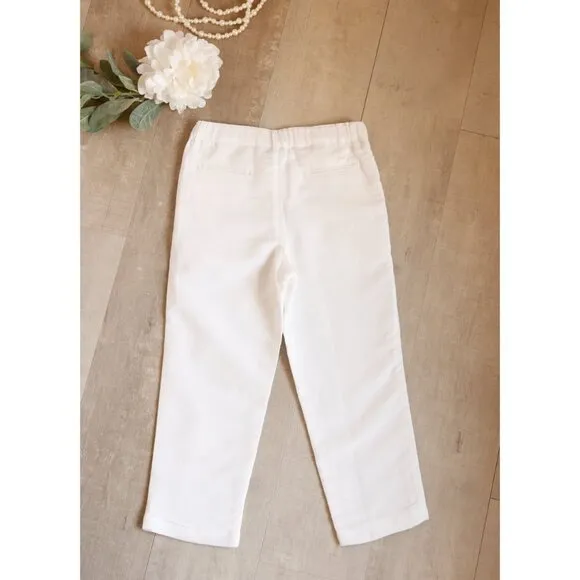 White Linen Pants Chino Fit Cotton Linen Adjustable Waist Size 4 RING BEARER NWT