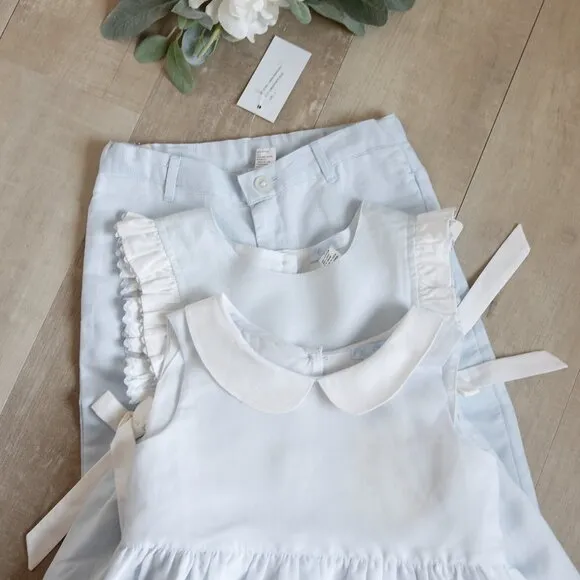 White Linen Pants Chino Fit Cotton Linen Adjustable Waist Size 4 RING BEARER NWT