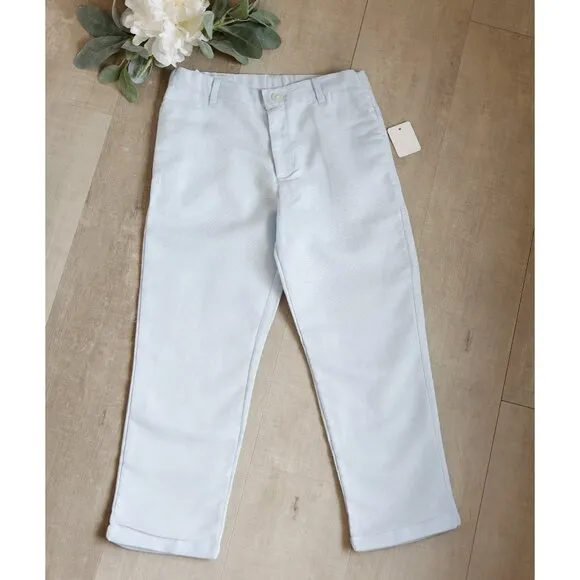 White Linen Pants Chino Fit Cotton Linen Adjustable Waist Size 4 RING BEARER NWT
