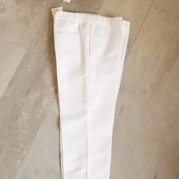 White Linen Pants Chino Fit Cotton Linen Adjustable Waist Size 4 RING BEARER NWT