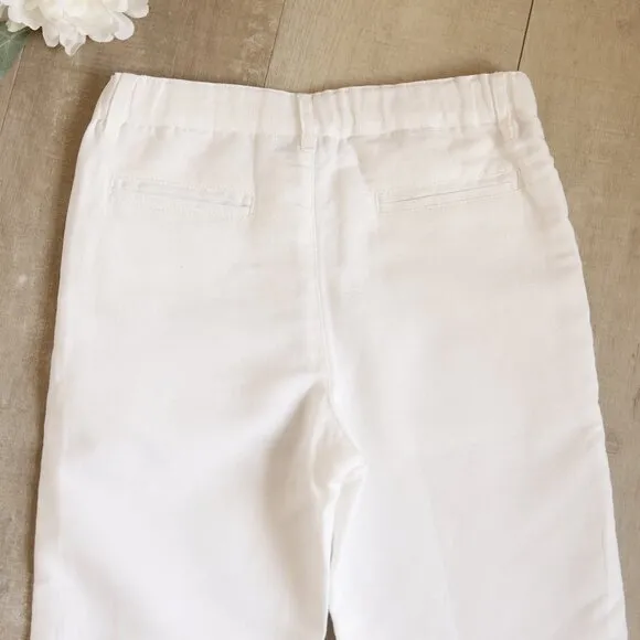 White Linen Pants Chino Fit Cotton Linen Adjustable Waist Size 4 RING BEARER NWT