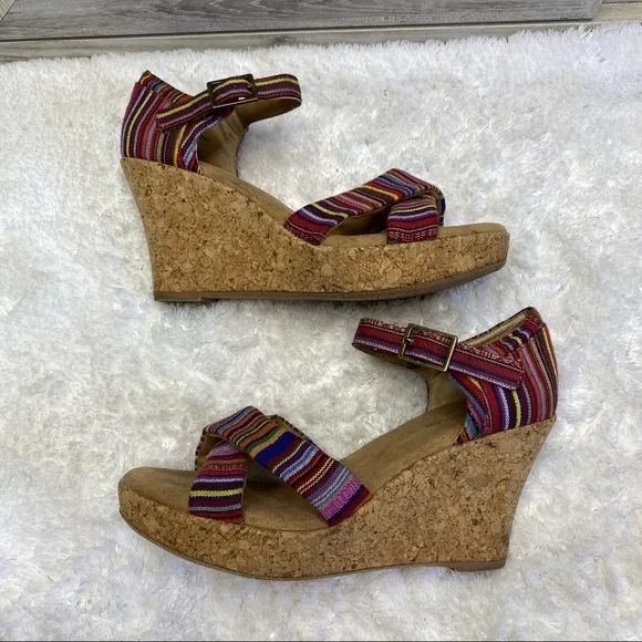 White Mountain Outshine Rainbow Canvas Cork Wedges 7.5