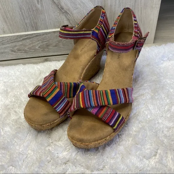 White Mountain Outshine Rainbow Canvas Cork Wedges 7.5